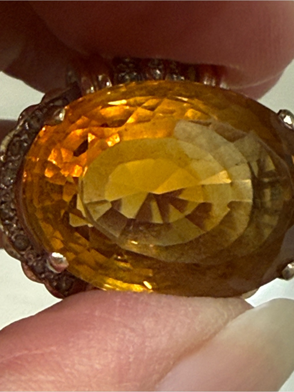 14k Gold Citrine Diamond Ring Size 7.5 Large Gemstone Statement Luxury - Picture 2 of 16